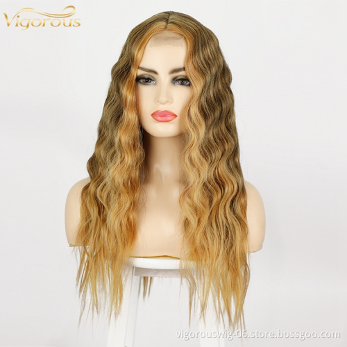Vigorous Highlight Blonde Body Wave Wig Synthetic Lace Front Wig Long Hair High-quality Best Density Wig Pretty Girl Halloween